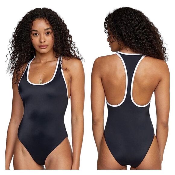 NWT RVCA Binded Cheeky One Piece in Black L - Picture 1 of 9
